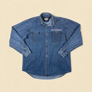 Harley Davidson Mens Denim Shirt Long Sleeve Embroidered Logo Classic Fit L